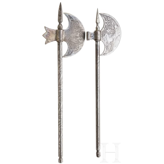 Two Persian ceremonial axes (Qajar axes), circa 1900