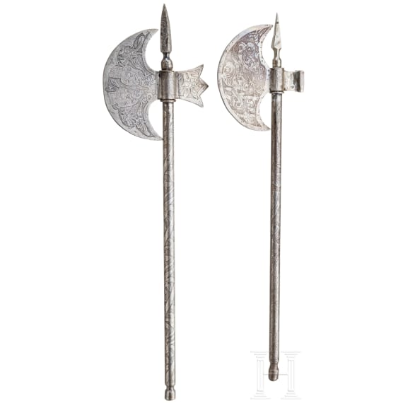 Two Persian ceremonial axes (Qajar axes), circa 1900