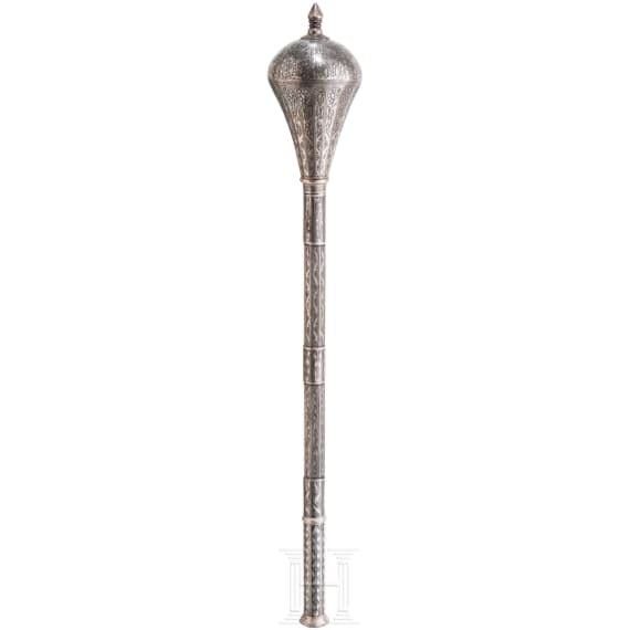 A silver damascened Indopersian mace, ca. 1900