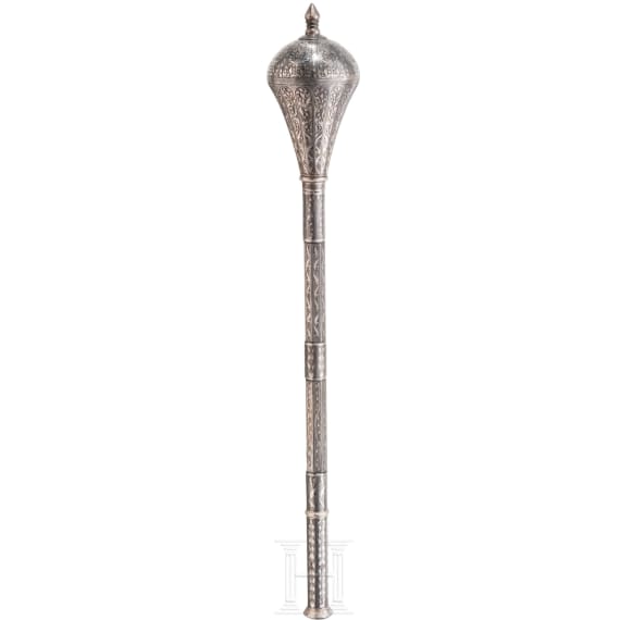 A silver damascened Indopersian mace, ca. 1900