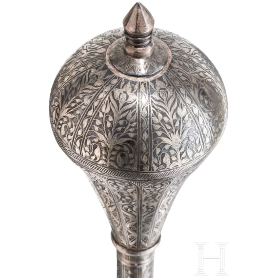 A silver damascened Indopersian mace, ca. 1900