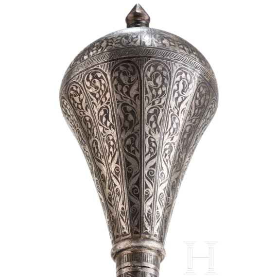 A silver damascened Indopersian mace, ca. 1900