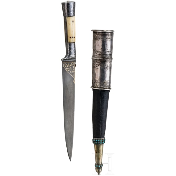 A Turkmen kard with nielled silver mounts, dated 1930