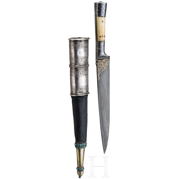 A Turkmen kard with nielled silver mounts, dated 1930