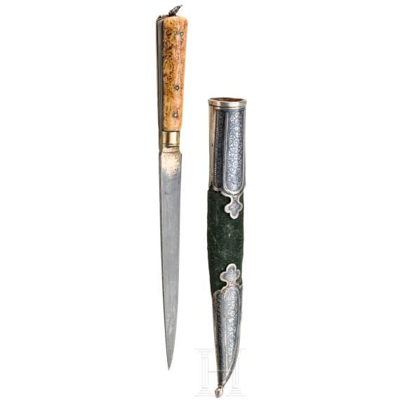 A Turkmenic kard with niello-decorated scabbard, 19th/20th century