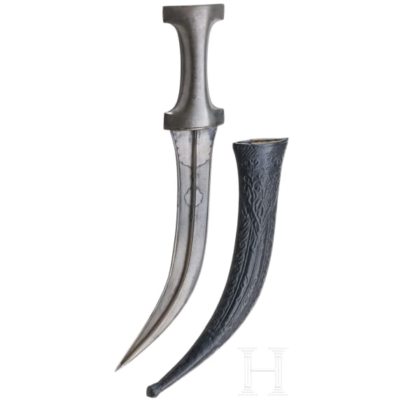 A Persian all-metal khanjar with blade and hilt in wootz-Damascus, circa 1800