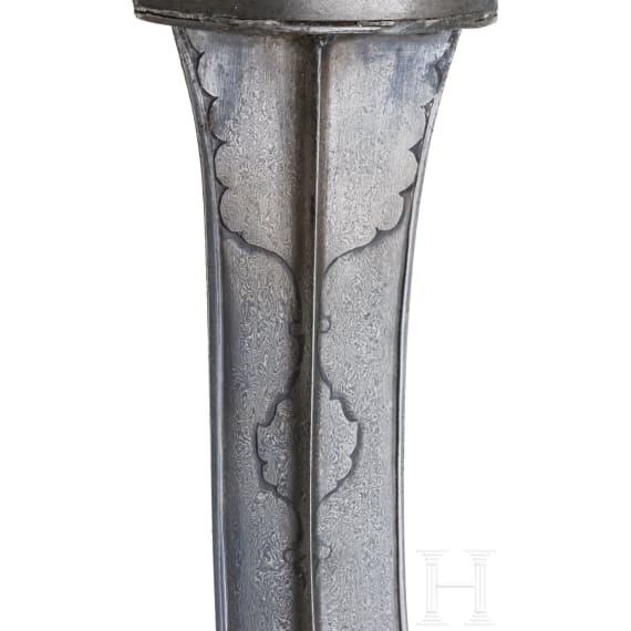 A Persian all-metal khanjar with blade and hilt in wootz-Damascus, circa 1800