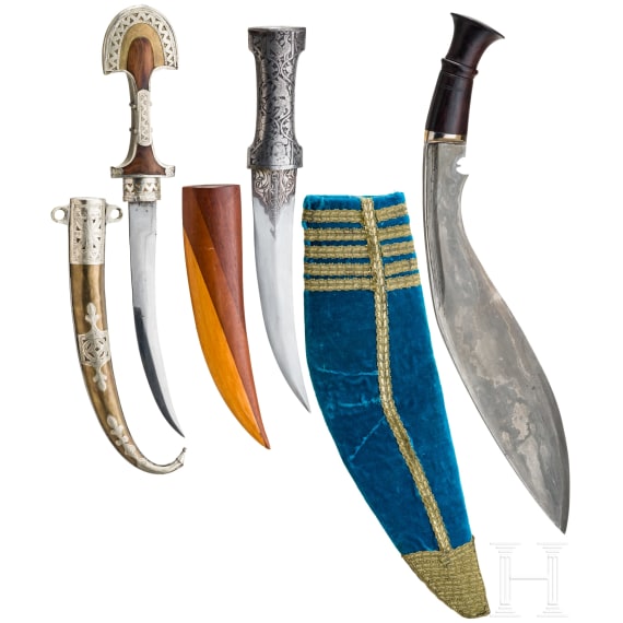 Three oriental knives and daggers, 20th century