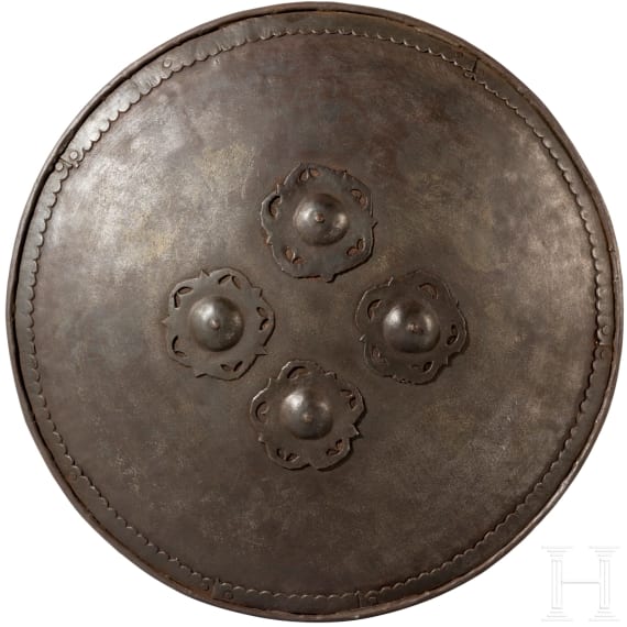 An Indian silver damascened iron shield (sipar), circa 1900