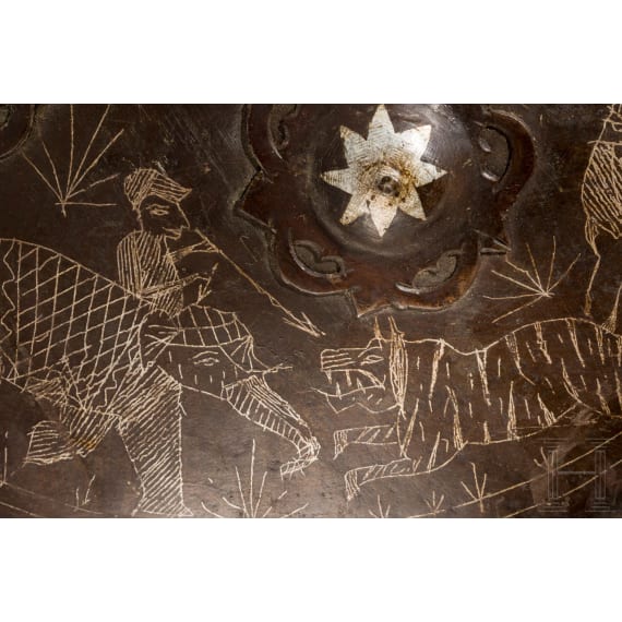 An Indian silver damascened iron shield (sipar), circa 1900
