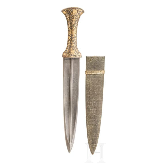 A gold-damascened Indian dagger with wootz blade, 19th century