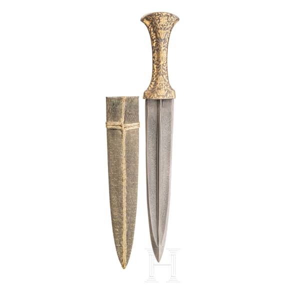 A gold-damascened Indian dagger with wootz blade, 19th century