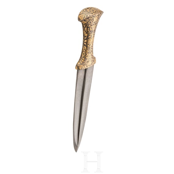 A gold-damascened Indian dagger with wootz blade, 19th century