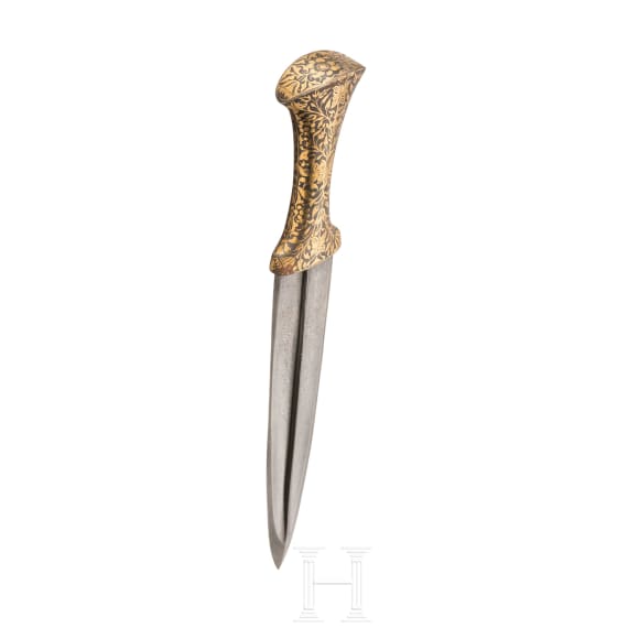 A gold-damascened Indian dagger with wootz blade, 19th century