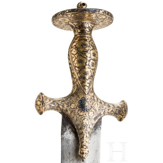 An Indian gold damascened tulwar with fine scabbard, circa 1800