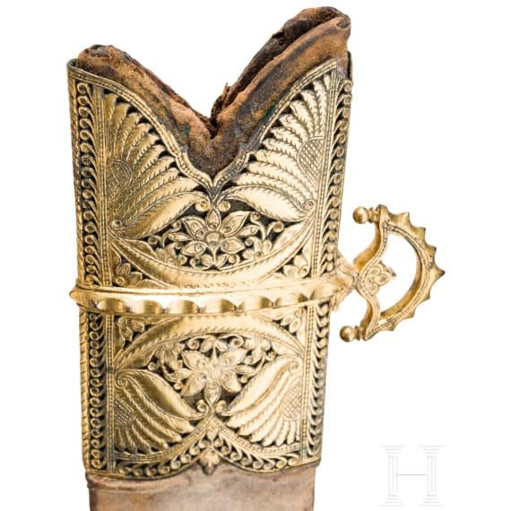 An Indian gold damascened tulwar with fine scabbard, circa 1800