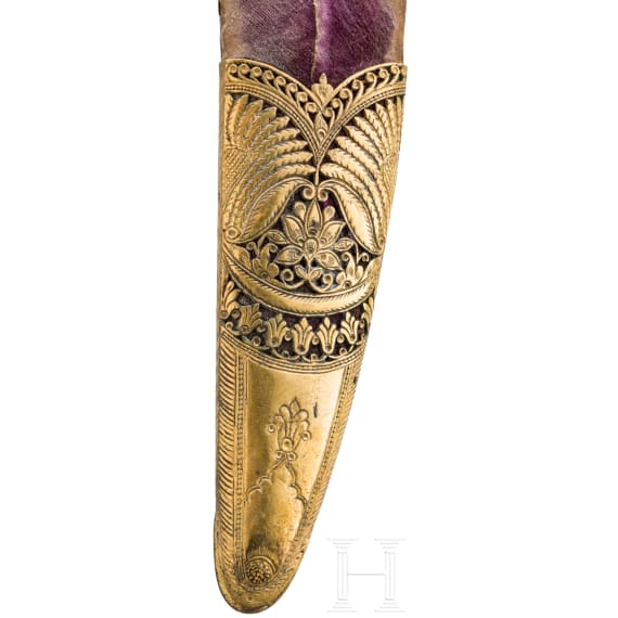 An Indian gold damascened tulwar with fine scabbard, circa 1800