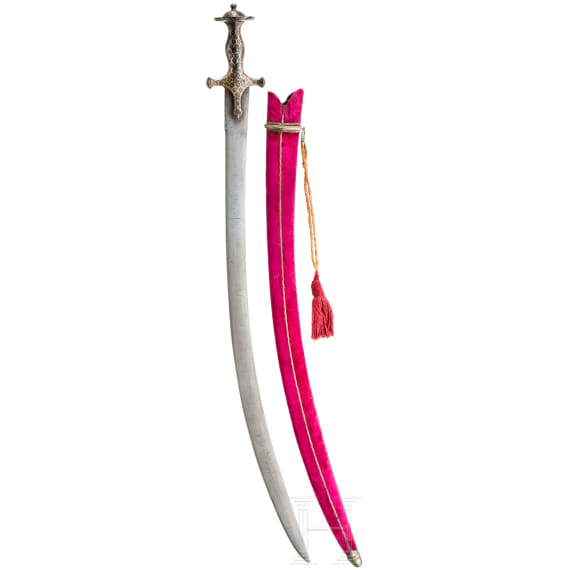An Indian tulwar with damascened blade, ca. 1800