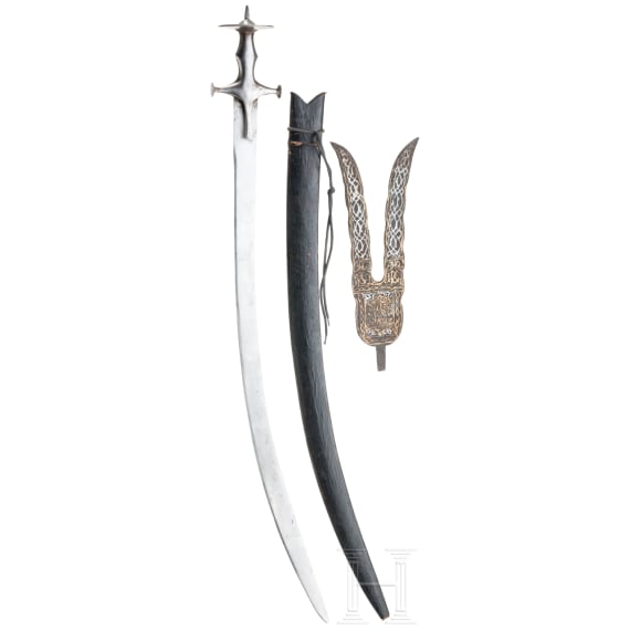 An Indian Tulwar and a forked lance head, 19th century