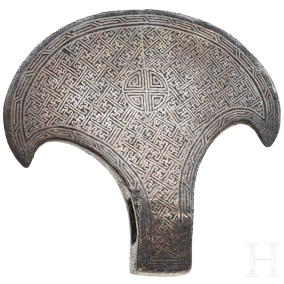 A silver damascened Tibetan axe blade, 17th/18th century
