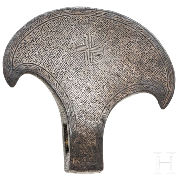 A silver damascened Tibetan axe blade, 17th/18th century