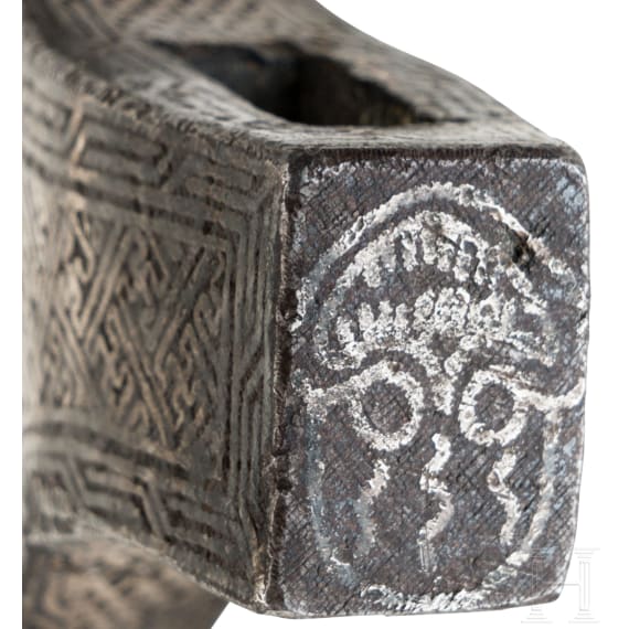 A silver damascened Tibetan axe blade, 17th/18th century