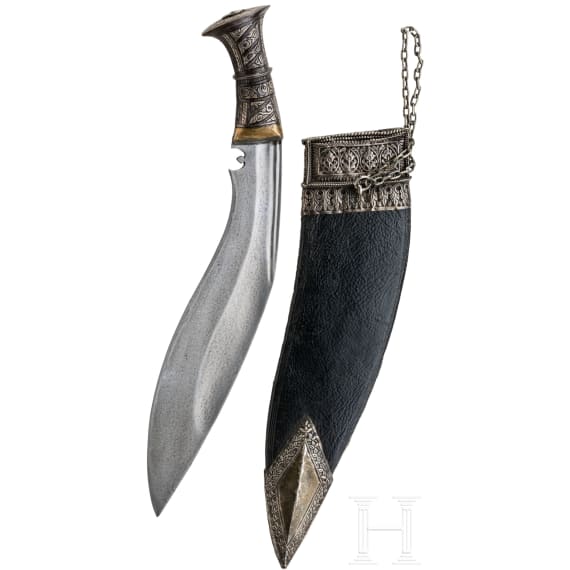 A Nepalese silver mounted Kukri, 19th century