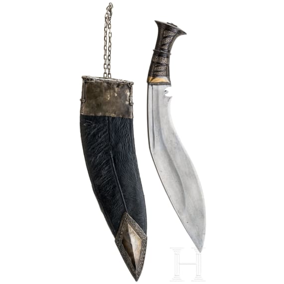 A Nepalese silver mounted Kukri, 19th century