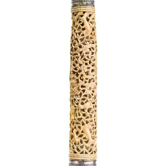A fine silver-mounted Burmese Dha with pierced ivory hilt, 2nd half of the 19th century