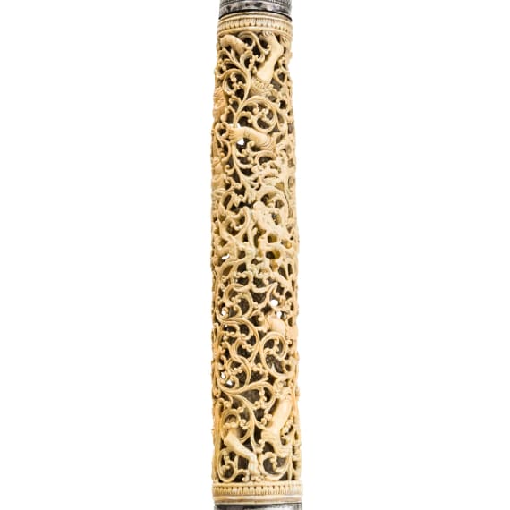 A fine silver-mounted Burmese Dha with pierced ivory hilt, 2nd half of the 19th century