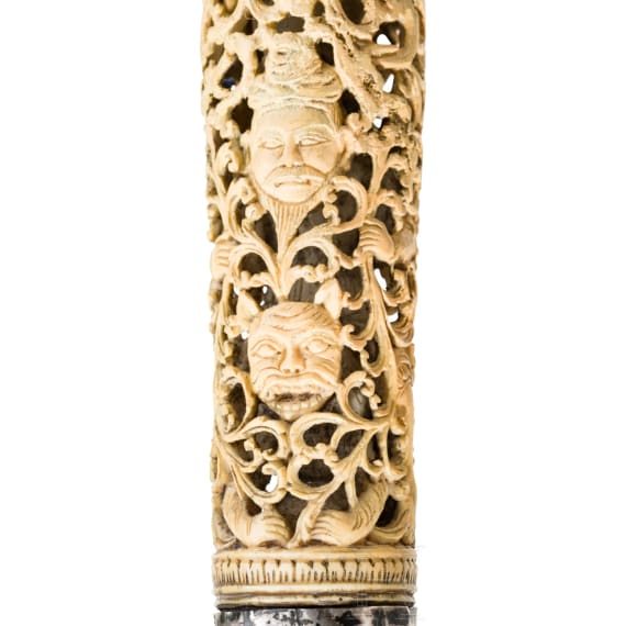 A fine silver-mounted Burmese Dha with pierced ivory hilt, 2nd half of the 19th century