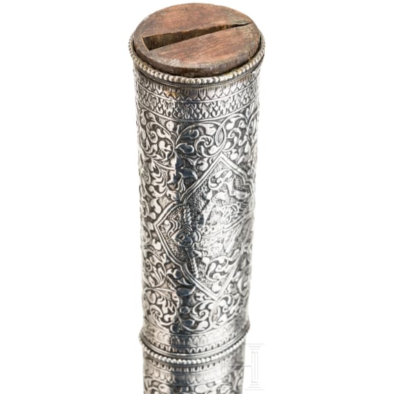 A fine silver-mounted Burmese Dha with pierced ivory hilt, 2nd half of the 19th century