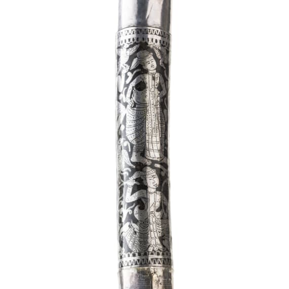 A Burmese silver-mounted Dha with nielloed grip, 2nd half of the 19th century