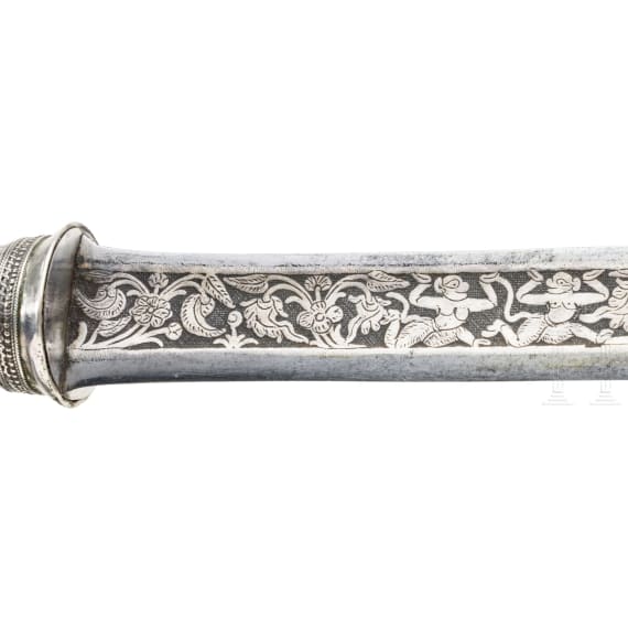 A Burmese silver-mounted Dha with nielloed grip, 2nd half of the 19th century
