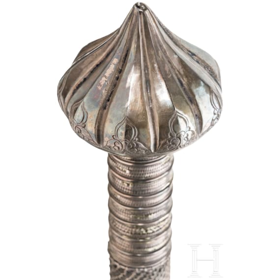 A large silver mounted Burmese dha, 2nd half of the 19th century