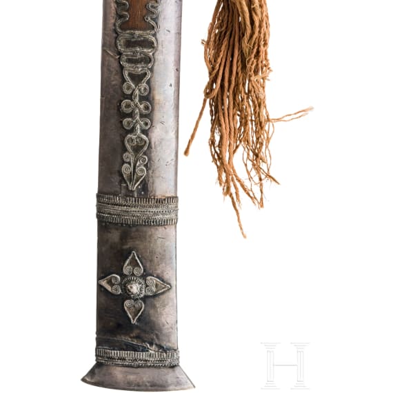 A large silver mounted Burmese dha, 2nd half of the 19th century