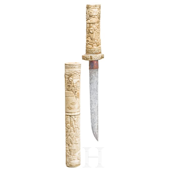 A Japanese bone mounted tanto, Meiji-period