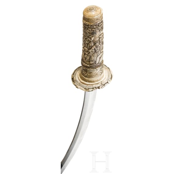 A carved ivory-mounted Wakizashi, late Edo period