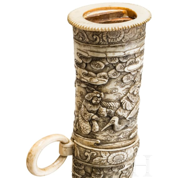 A carved ivory-mounted Wakizashi, late Edo period