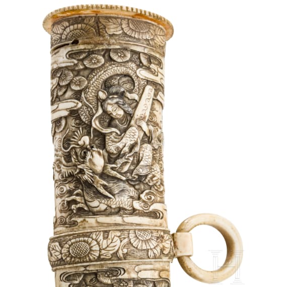 A carved ivory-mounted Wakizashi, late Edo period