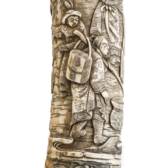 A carved ivory-mounted Wakizashi, late Edo period