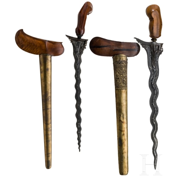 Two Indonesian keris and one handle, Bali, circa 1900