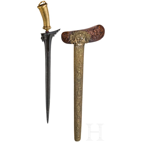 An Indonesian Kris with gold-plated hilt, Bali, first half of the 20th century