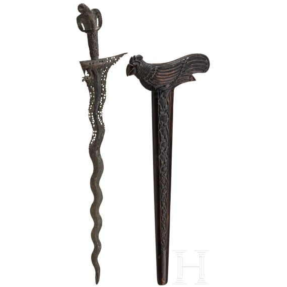An Indonesian keris sajen with naga blade, Java, circa 1900