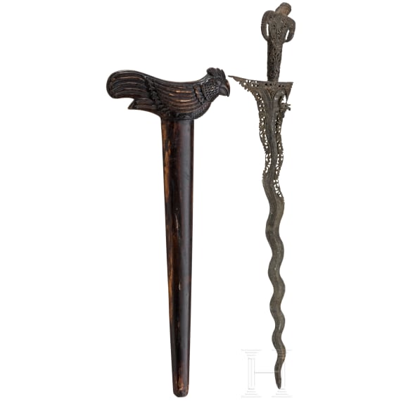 An Indonesian keris sajen with naga blade, Java, circa 1900