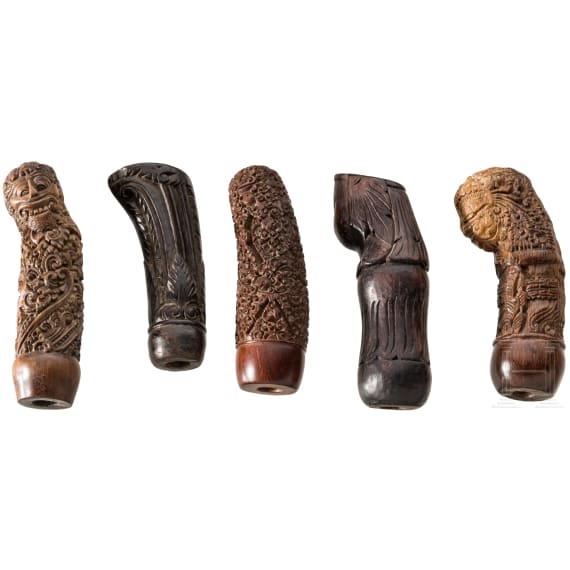 Five Indonesian keris handles, Java, 19th century