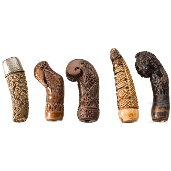 Five Indonesian keris handles, Madura, circa 1900