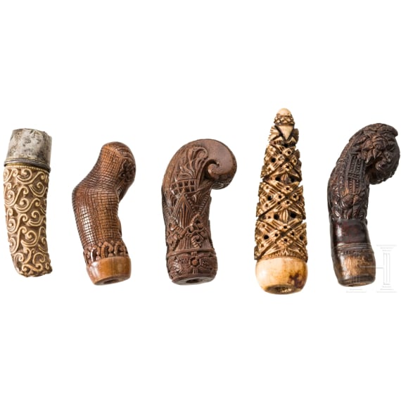 Five Indonesian keris handles, Madura, circa 1900