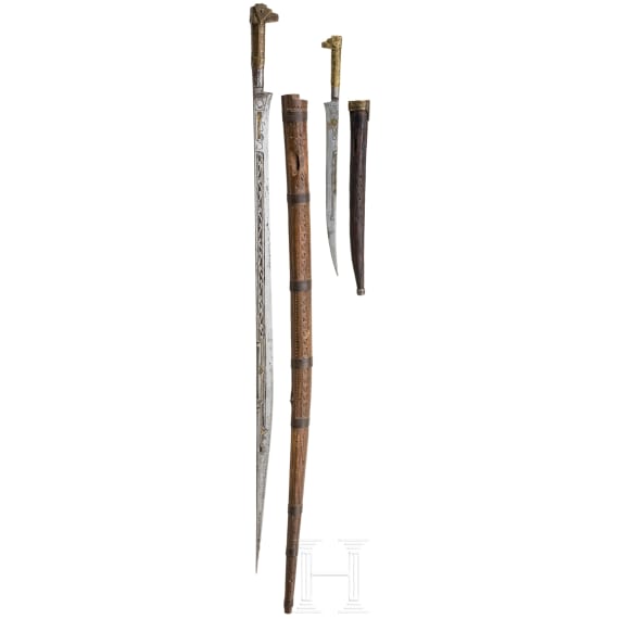 A Algerian brass-inlaid flyssa and a dagger, 19th century
