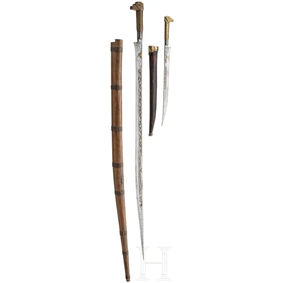 A Algerian brass-inlaid flyssa and a dagger, 19th century